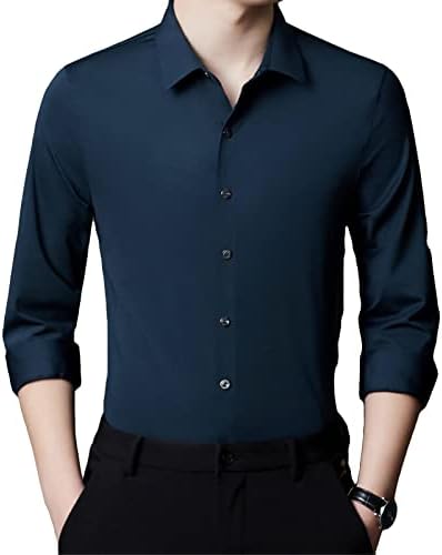 DGHM-jlmy של גברים שאינם ברזל חולצה חלקה נטולת קמטים חולצת מתיחה נשימה נושמת חולצה רשמית שרוול ארוך.