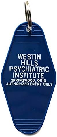 ווסטין הילס פסיכיאטרי מכון בציר סגנון בהשראת מפתח תג כחול / לבן מחזיק מפתחות
