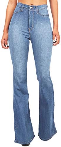 ג'ינס מתלקח לנשים מכנסי מכנסי כפתור רזים עם מכנסי כפתור רזים מתרחבים