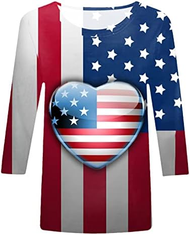 4 יולי חולצות לנשים אמריקאי דגל קיץ 3/4 שרוול צווארון עגול חולצות שלושה רבעון שרוול חג מקרית חולצות