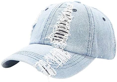 Kangqifen Unisex קרע ג'ינס במצוקה כובע בייסבול כובע כובע מתכוונן