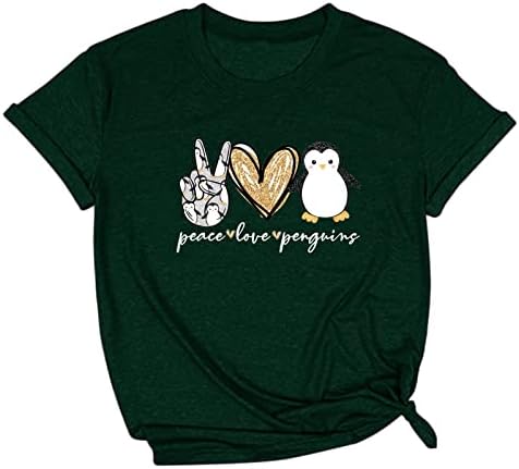 אהבת שלום פינגווינים חולצת טריקו לנשים פינגווין חמוד הדפס צמרות שרוול קצר
