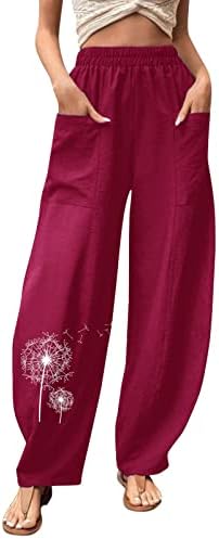 נשים של מכנסי קז 'ואל גודל 16 נשים מוצק צבע מכנסי קז' ואל פרח הדפסי מכנסיים אלסטי מותניים כיסים רחב
