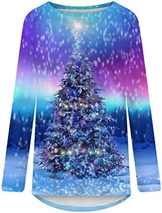 בתוספת גודל טוניקת חולצות לנשים ארוך שרוול חולצות חג המולד חולצות שלג הדפסת חולצות צבע בלוק סווטשירט לנשים