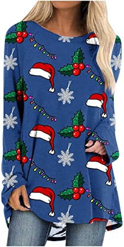 בתוספת גודל טוניקת חולצות לנשים ארוך שרוול חולצות חג המולד חולצות שלג הדפסת חולצות צבע בלוק סווטשירט לנשים