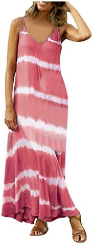 דפיסת צביעת עניבה מפוסתת נשים דפסת בוהו מקסי שמלת צוואר v צוואר רופף חוף מזדמן נדנדה