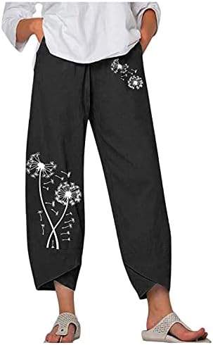 מכנסי קפרי ווקאצ'י לנשים מכנסי פשתן כותנה קיץ מזדמנים מכנסיים רופפים אלסטיים מכנסיים מכנסיים קצוצים ברגליים רחבות