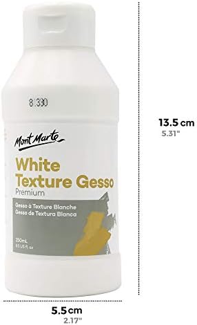 MONT MARTE PREMIUM מרקם לבן GESSO 8.45OZ, מתאים לצבע אקרילי, צבע שמן, עפרונות צבע, פסטלים, גרפיט ופחם