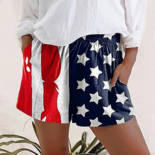 רוירויליקו נשים של אמריקאי דגל פטריוטי מכנסיים קצרים קיץ מזדמן חוף מכנסיים קצרים כושר רופף רחב רגל זורם שרוך מכנסיים