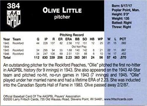 2000 AAGPBL סדרה 3 בייסבול 384 Ollie Little Rockford Peaches RC טירון רשמי רשמי בנות אמריקאיות.