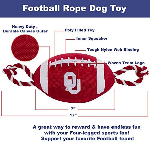 חיות מחמד ראשונות NCAA OKLAHOMA SOWERS צעצוע של כלבי כדורגל, חומרי ניילון באיכות קשה, חבלים משיכה חזקים, חריקים פנימיים,