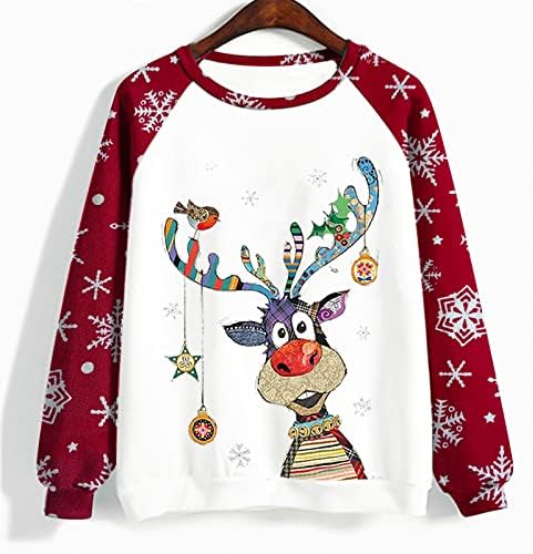 חולצות שרוול ארוך לחג המולד לנשים סווטשירטים מזדמנים איילים צבעוניים חולצות הדפס שלג חולצות טוניקה חולצות סוודר