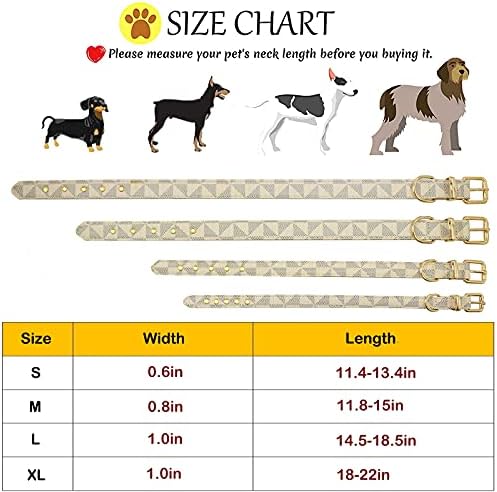 צווארון כלבי עור ורצועות, בדוק רצועות צווארון כלבים רצועות אבזם מתכת מתכוונן לעמידה עבור כלבים קטנים בינוניים גדולים)
