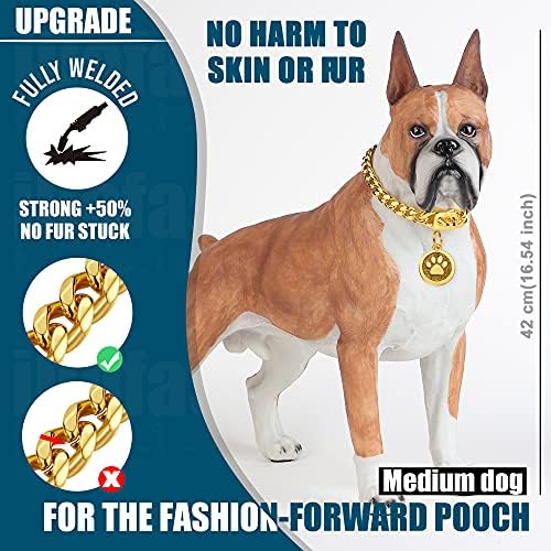צווארון כלבי זהב IDOFAS 12 ממ צווארון קישור קובני עם אבזם הצמד מאובטח 18K צווארוני שרשרת כלבים נירוסטה מפלדת