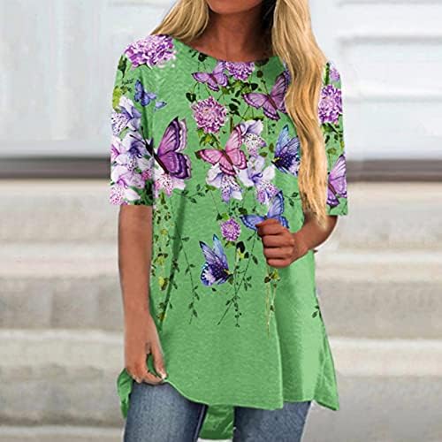 ארוך שרוול חולצות נשים של קיץ אופנה מזדמן פרח מודפס קצר שרוול צוואר רופף בכושר ספורט חולצות עבור