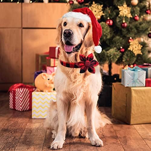 צווארון כלבי חג מולד מליל יותר עם עניבת פרפר, צווארון כלבים משובץ באפלו קלאסי עם צווארון מתכוונן באבזם חומרה