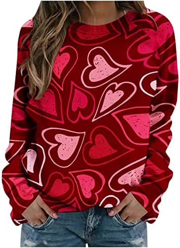 2023 סווטשירטים של יום האהבה לנשים אוהבים סווטשירט גרפי גרפי רופף צווארון צווארון אופנה אופנה שרוול ארוך חולצות