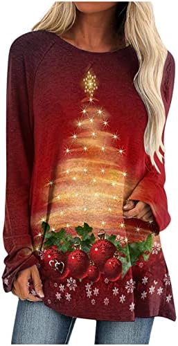 אקקליאן נשים מצחיק עץ חג המולד הדפס חולצת סוודר רופף גרפיקה חמוד שרוול ארוך שרוול ארוך עגול שולי טוניקה חולצת טוניקה