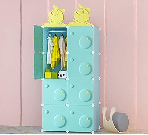 ארון ארון ארון ארון לברידה ניידים, ארמד בגדים עם מארגן קובייה מודולרי מוט תלייה בטוח לילדים-ירוקים L75 × W47 ×