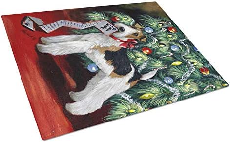 אוצרות קרוליין עמ ' 3092 מעגלים מודפסים פוקס טרייר חג המולד יקר סנטה קרש חיתוך זכוכית גדול, דקורטיבי מזג זכוכית