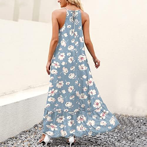 נשים בקיץ גבוה פרוע נמוך שמלת מקסי שמלת ספגטי רצועת הדפסת חוף זורמת שמלות ארוכות
