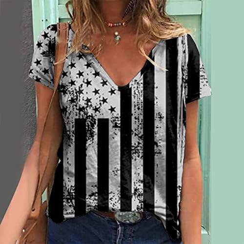 חולצה נשים רופף עצמאות יום לנשים הדפסת יומי קיץ חולצות לנשים של צווארון גופיות אמריקאי