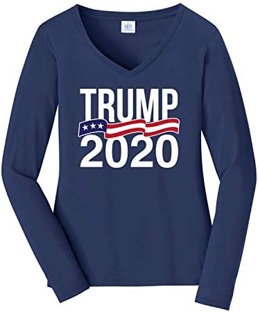 TrackRock Trump Trump 2020 שרוול ארוך-צווארון V-Neck חולצה