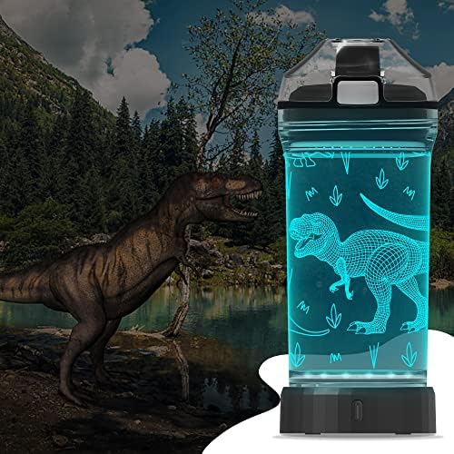 בקבוק מים דינוזאור יואנדי, כוסות שותות נערות בהן עם דינוזאור תלת מימד אור- 14 גרם טריטן BPA חינם ידידותי לסביבה-