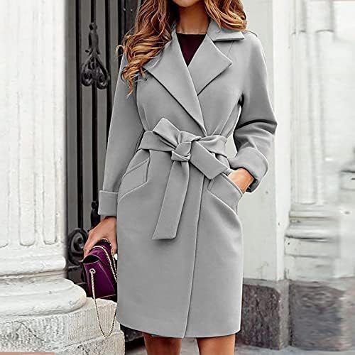 מעיל צווארון דש מחורץ לנשים מעיל אמצע אמצע עם חגורה ז'קט ארוך ז'קט ארוך לבוש חיצוני עם חגורה
