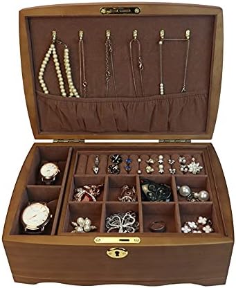 Yfqhdd קופסת מארגן עץ עץ חם עם מנעול שכבה כפולה תכשיטים מארזים קופסאות מתנה שרשרת טבעות קופסאות מתנה