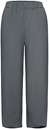 מכנסי קפרי של Mmoneyake לנשים קיץ מזדמן כותנה פשתן מכנסיים מכנסיים יוגה הרמון מכנסי רגל רופפים מכנסיים קצוצים מכנסיים