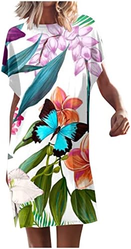 שמלות קיץ לנשים 2023 כושר רופף פיצול עטלף שרוול קצר שרוול צוואר צוואר שמלות הדפסת חוף הדפס מזדמן