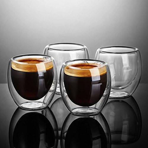 כוסות אספרסו, כוסות זכוכית שוט זכוכית קפה כוסות אספרסו כוסות קפה זכוכית מבודדת תרמו קיר כפול, 80 מיליליטר