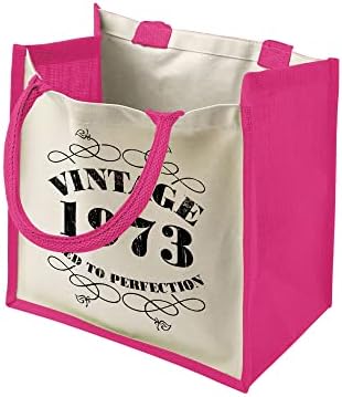 תיק יום הולדת 50 מתנות לנשים-תיקי כתף יוטה כותנה לשימוש חוזר לקניות-וינטג ' 1973-פוקסיה-ים