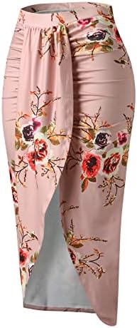 נשים פרח משובץ הדפסי עטוף סדק גבוהה אלסטי מותניים מקרית חצאית לעטוף מותניים מעגל חצאית דפוס נשים