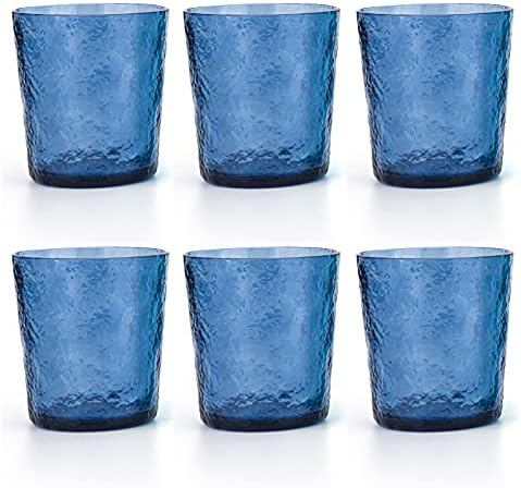 12-אונקיה אקריליק ישן פלאש משקפיים פלסטיק כוסות, סט של 6 כחול