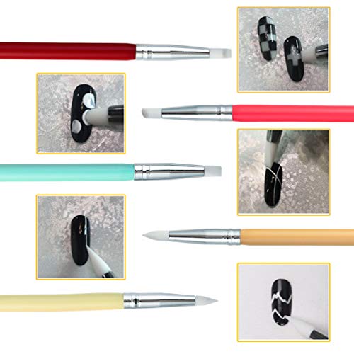 ג ' אסינס 5 יחידות נייל אמנות סיליקון פיסול עט, כפול ראש מנקדים ציור ציור עט סיליקון הבלטות למרוח מברשת מתכת