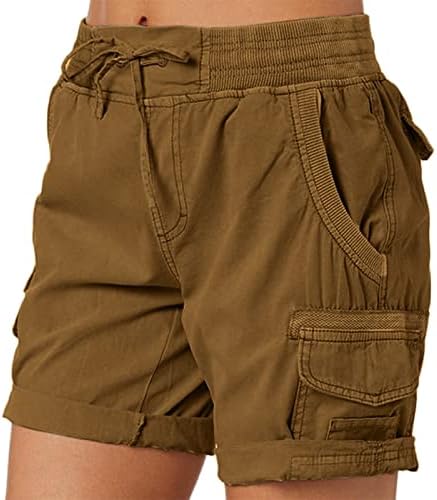 מכנסיים קצרים קצרים לנשים קיץ מזדמן קל משקל קל משקל רך המותניים האלסטיים בצבע אחיד מכנסי מטען ברמודה עם כיסים