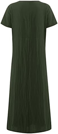 קיץ לנשים מזדמן צווארון V שרוול קצר שרוול כותנה פשתן חולצת MIDI שמלה בתוספת גודל שמלת טוניקה שמלות טוניקה שמלות