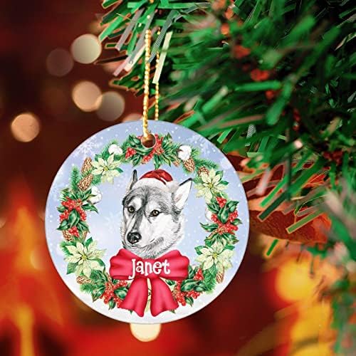 חג המולד זר אישית לחיות מחמד כלב שם קרמיקה חג המולד קישוט עגול כלב תליון תכשיט עץ דקור,חיות מחמד זיכרון זיכרון עבור כלב