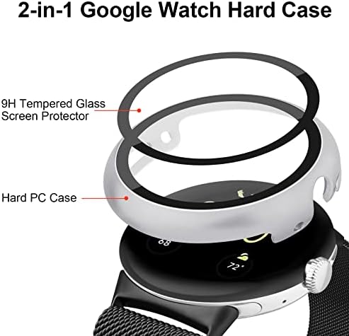 AMZPAS תואם למארז מגן המסך של Google Pixel Watch, 3 חבילות מחשב קשה מחשב קשה פגוש עמיד בפני שריטות עם כיסוי מגן מזכוכית