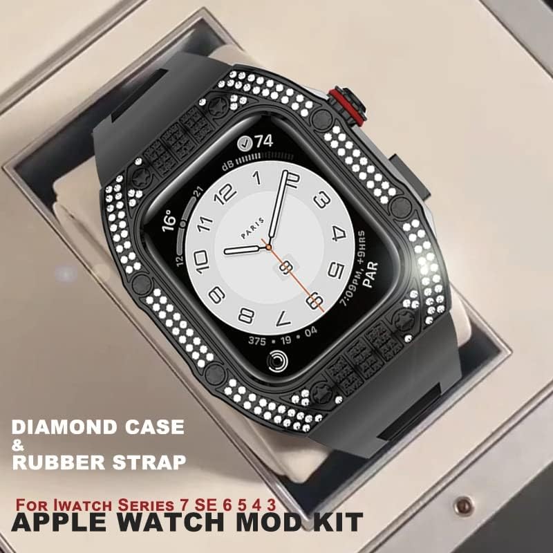 מארז יהלומי יוקרה של JDIME ללהקת Apple Watch 45 ממ סדרה 8 7 6 נירוסטה לסדרת IWatch 6 5 4 SE 44 ממ ערכת שינוי DIY