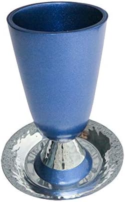 יאיר עמנואל קידוש כוס אלומיניום כחול אנודייז בגימור מרוקע