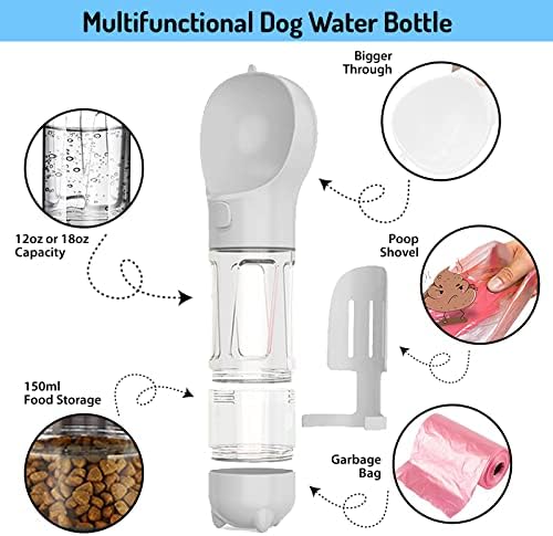 בקבוק מים לכלבים -4 ב -1-בקבוק מים לכלבים נייד כולל שובל + תיק, בקבוק מים לכלבים לחיות מחמד, בקבוק מים לכלבים עם מיכל
