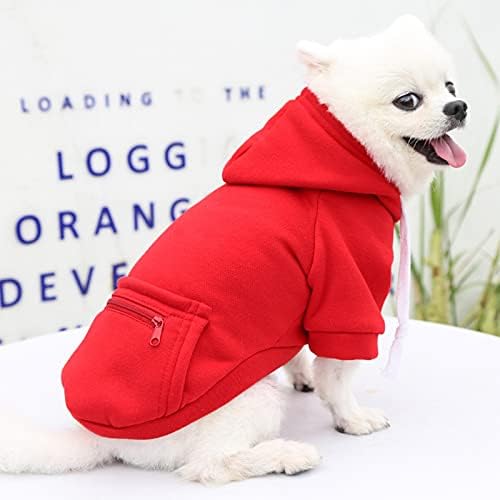 סוודר כלבים חבילת חיית מחמד סתיו וחורף סווטשירט סווטשירט בצבע אחיד צמרות חתולים קפוצ'ונים רוכסן אדום בגדי חיות