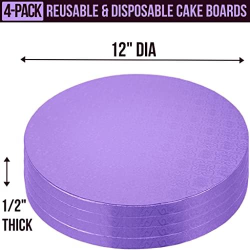 לוחות עוגה בגודל 12 אינץ '- 4 חבילות תופי עוגה בגודל 12 אינץ ' - עיגולי לוח עוגה סגולים חד פעמיים-לוחות עוגה