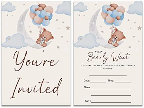 דוב חמוד על בלוני ירח הזמנות למסיבת מקלחת לתינוקות עם מעטפות סט של 20 נצנוץ כוכב קטן אנחנו יכולים להמתין למקלחת לתינוקות