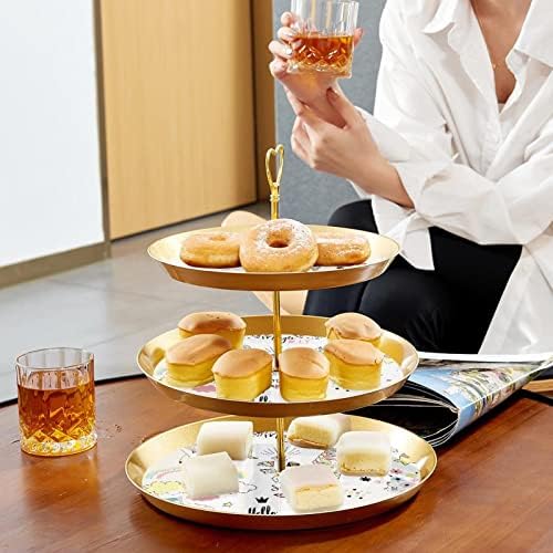 LYETNY 3 קינוח קינוח עוגת קינוח זהב עמדת מאפה למסיבת תה, חתונה ויום הולדת, עיצוב קסמים חד קרן