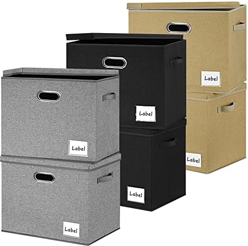 LHZK 6-חבילות פחי אחסון גדולים במיוחד עם מכסים 16x12x12 קופסאות אחסון מצעים מתקפלים עם מכסים, פחי אחסון בד דקורטיביים