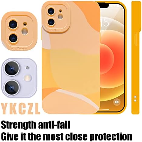Ykczl תואם למארז iPhone 12, דפוס לב מצויר חמוד של עדשת מצלמה מלאה מגן מגן רזה טלפון רך אטום הלם לנשים בנות-צהוב
